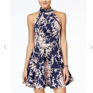 NWT Juniors Floral Mock-Neck Fit & Flare Dress